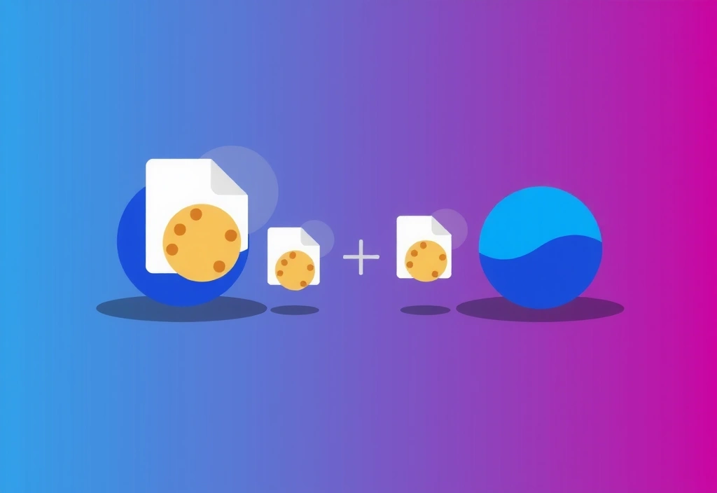 Illustration von Cookies als kleine Dateisymbole, die von einem Browser zu einem Server übertragen werden